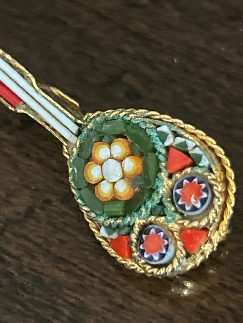 VTG Italian Micro Mosaic Guitar Mandolin Brooch Set Gold Tone Millefiori Pins